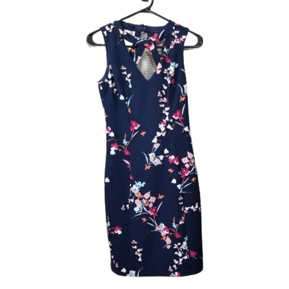 GUESS Strapless Floral Navy Sheath Dress SIZE 4 - Picture 2 of 9